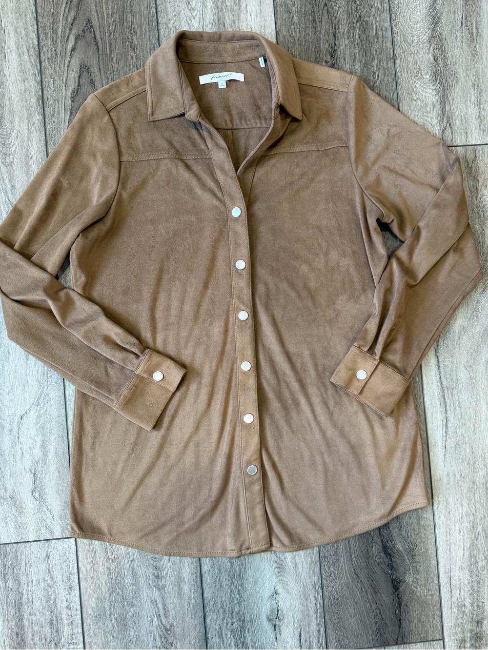 Foxcroft Suede-Look Stunning Shaped Shirt Jacket in Camel (8)
